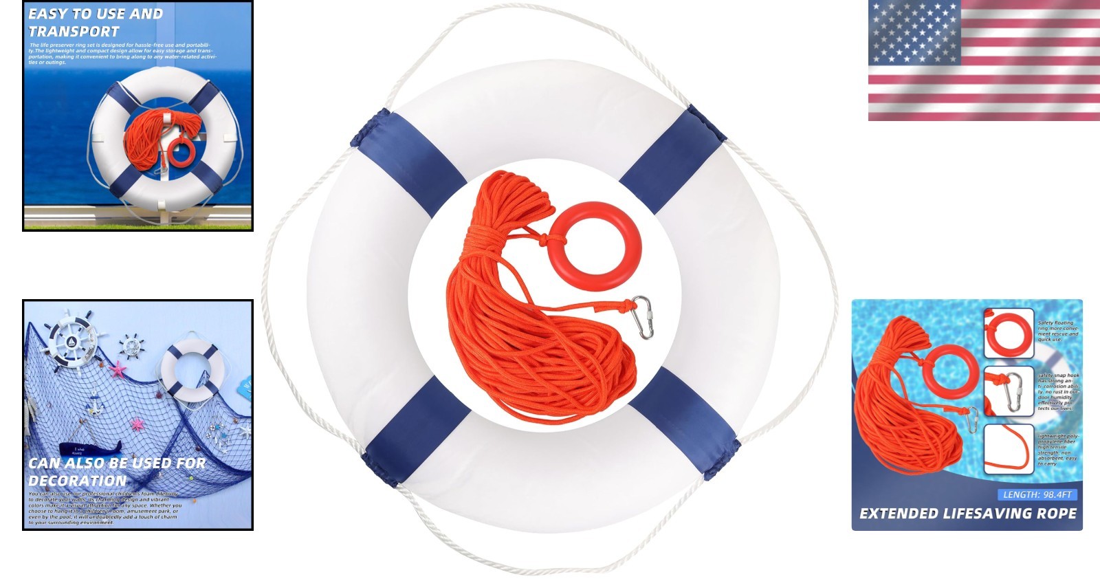 20″ Foam Life Preserver Ring with 98.4ft Floating Rope – Essential Water Safety