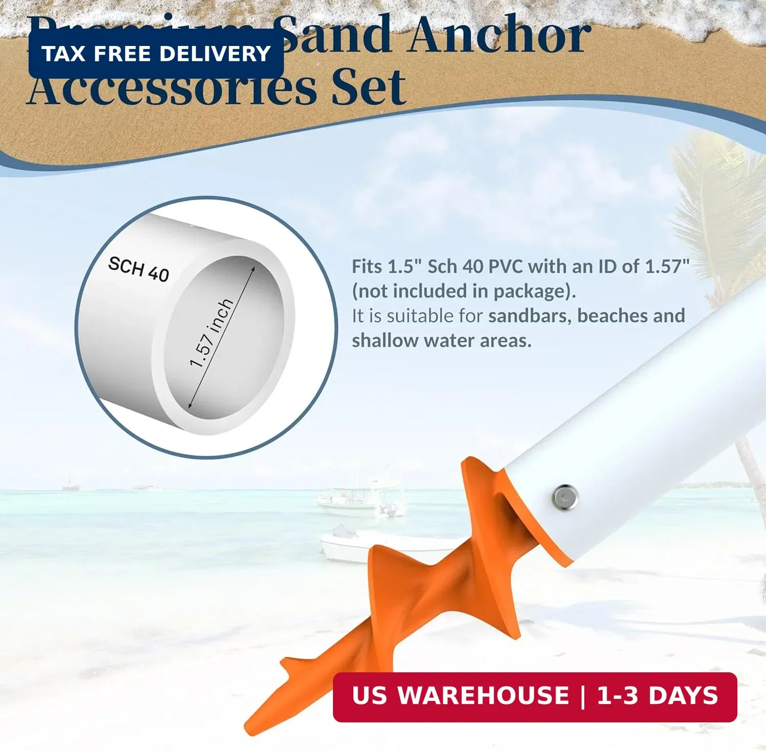 itayak Sand Dock Auger Kit for PVC Sandbar Anchors, Fits 1.5″ SCH 40 PVC Tubing