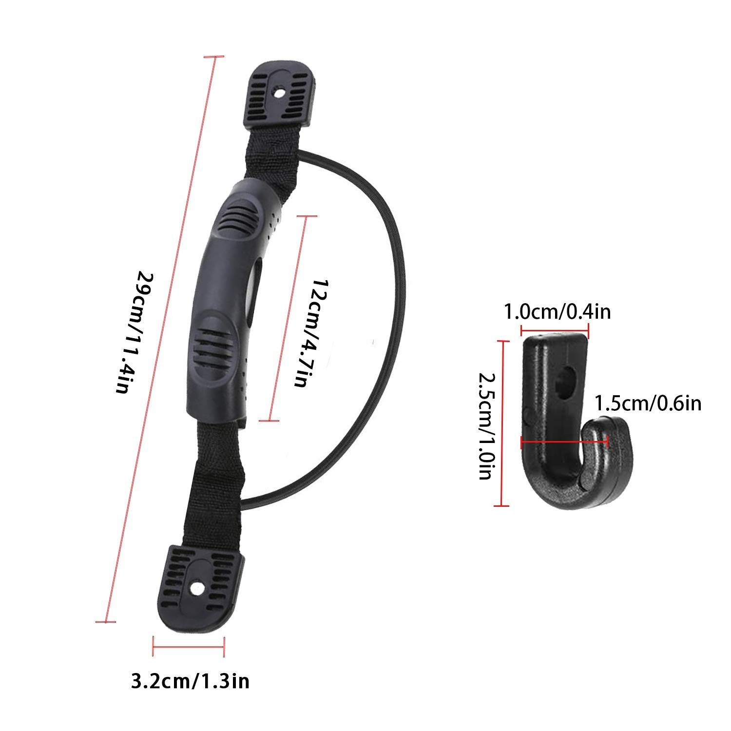 4Pcs Kayaks Canoe Side Mount Handles Replacement Kit with Bungee Cord Black