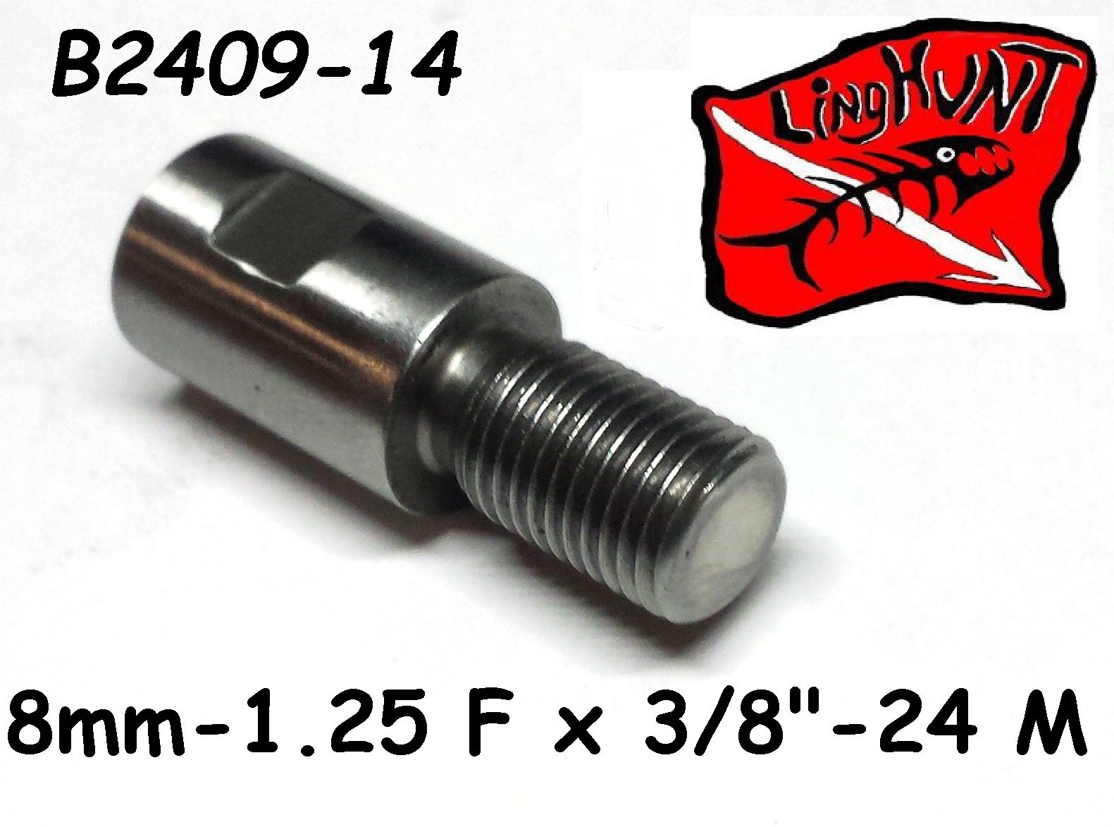 B2409-14 Adapter 3/8″-24 Male x 8 mm -1.25 Female Stainless polespear