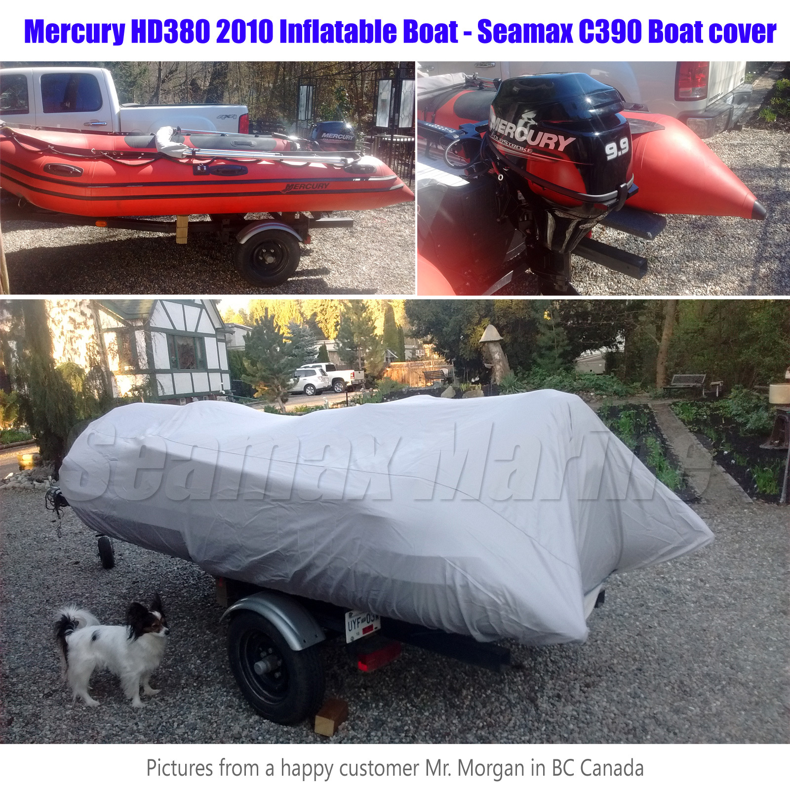 Seamax Inflatable Boat Cover, D Series for Beam 5.8-6.4ft, Length 12.2-16.5ft