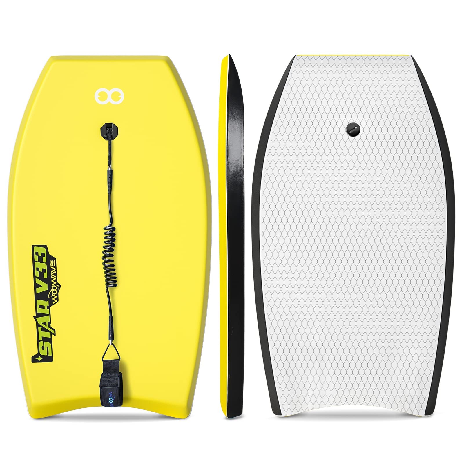 Bodyboard 33-inch/37-inch/42-inch Premium IXPE Body Board with Coiled Wrist L…