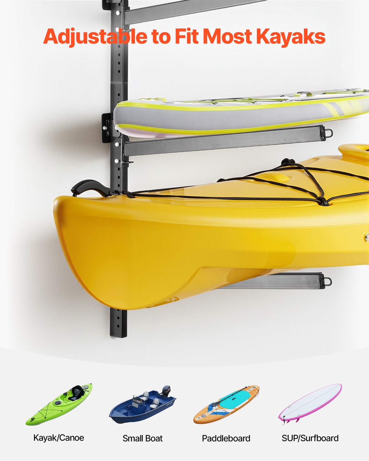 VEVOR Kayak Storage Rack Wall Mounted Kayak Rack 4 Kayaks 300 lbs Paddleboard
