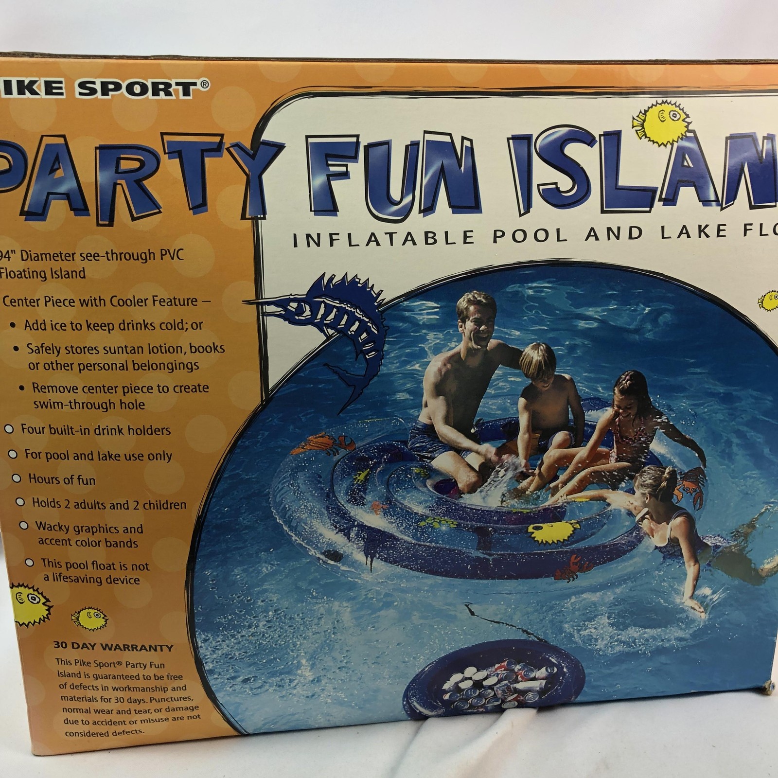 Pike Sport Party Fun Island 94in Inflatable Pool Lake Float PVC 4 Drink Holders