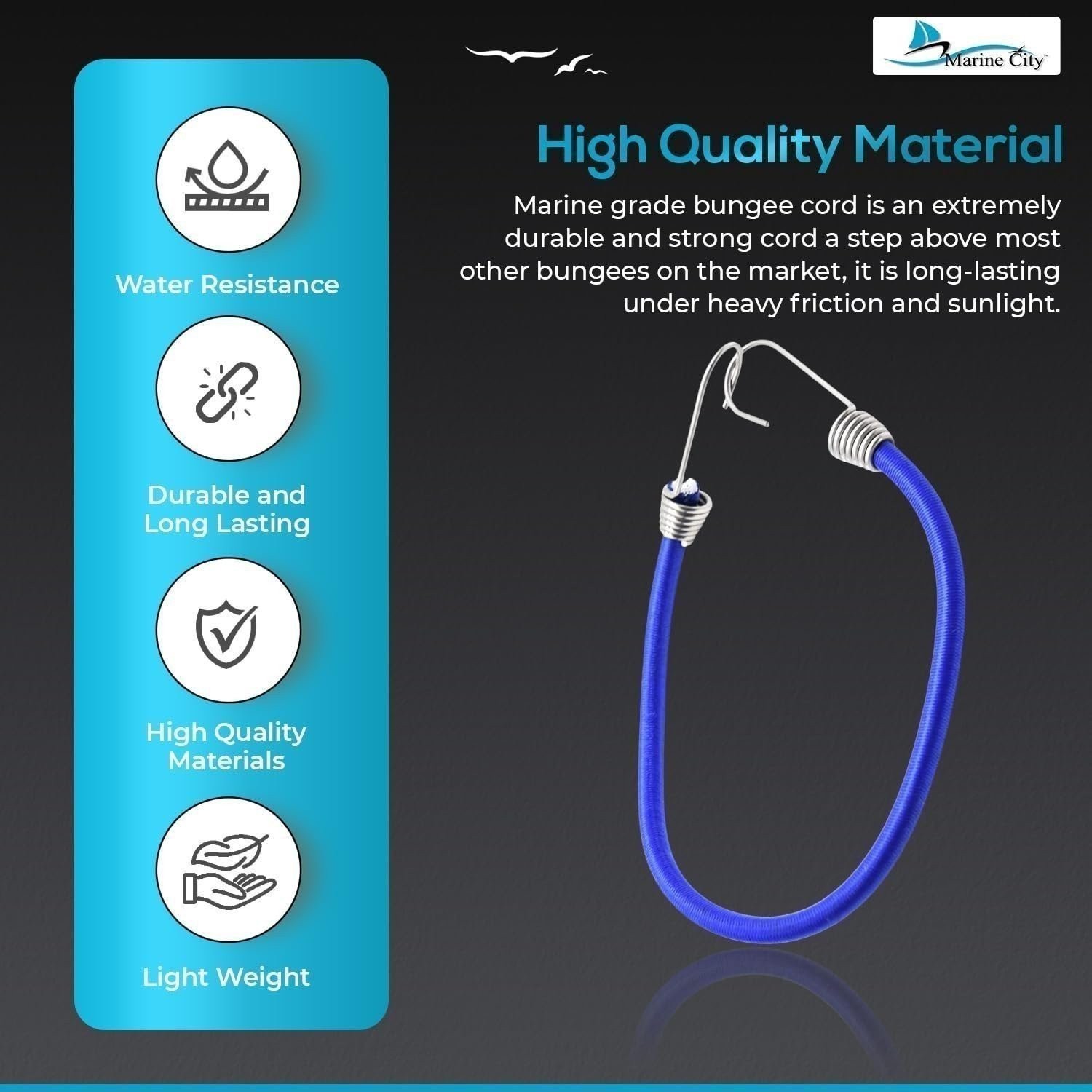 MARINE CITY 32″ Blue Bungee Cord w/ Stainless Steel Hook Boat Marine (Pack of 4)