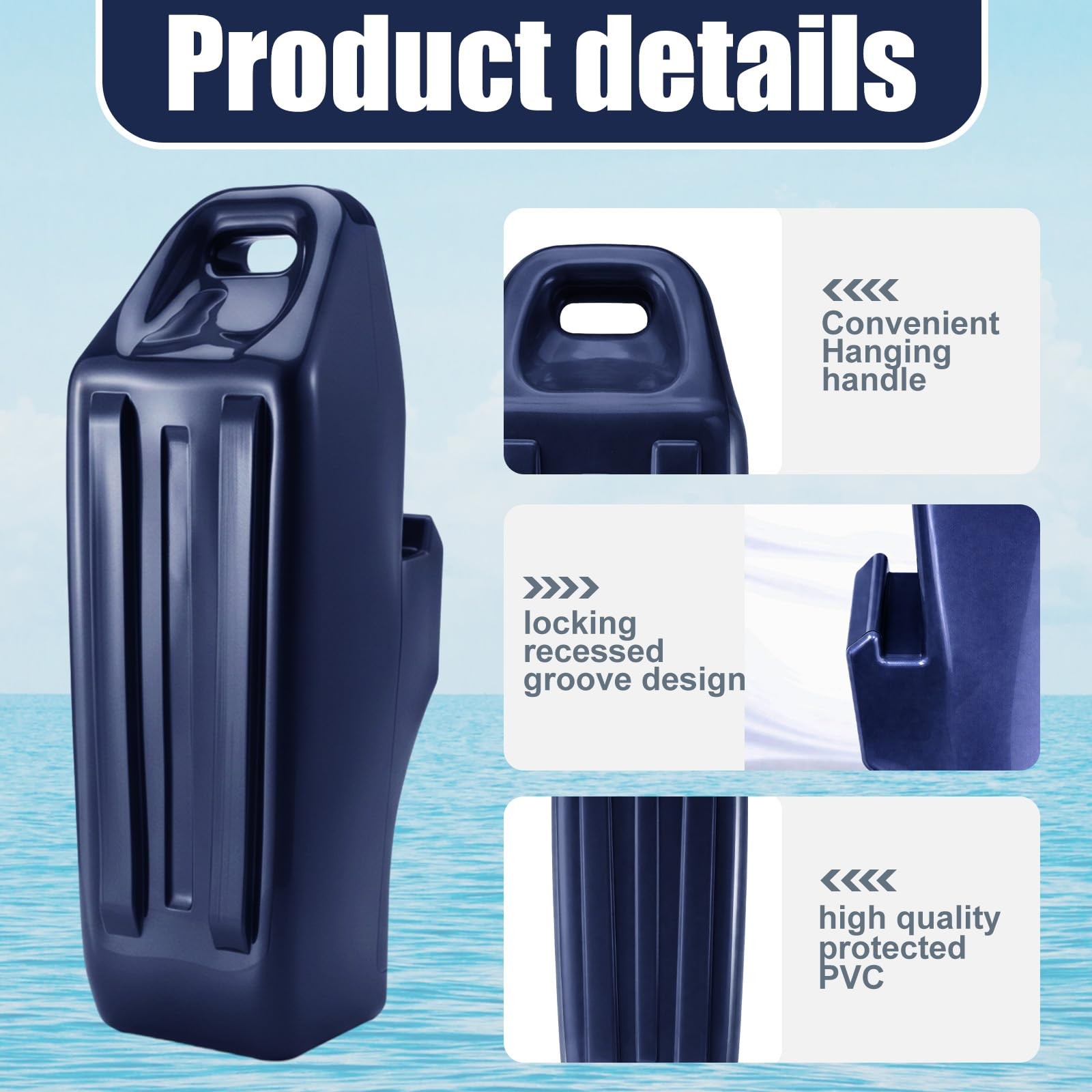 Datanly 2 Pack Pontoon Boat Fenders 23.6″ x 7.9″ x 9″ Inflatable Navy Blue