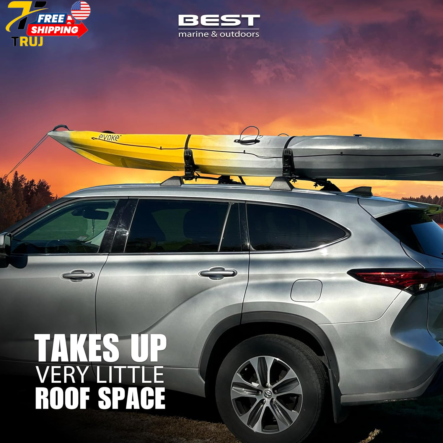 Universal Kayak Roof Rack Saddles for Cars Trucks & SUVs Easy Mounting Black