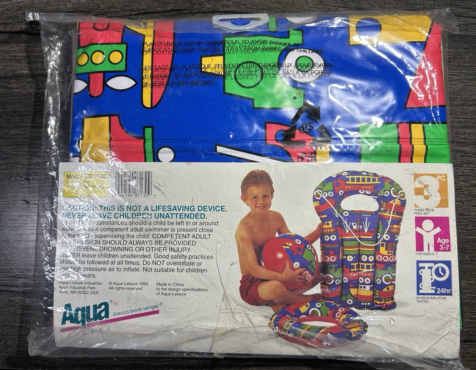 Vintage 1994 Aqua Quality Inflatables 3 Piece Pool Set For Boys Aqua Leisure 121