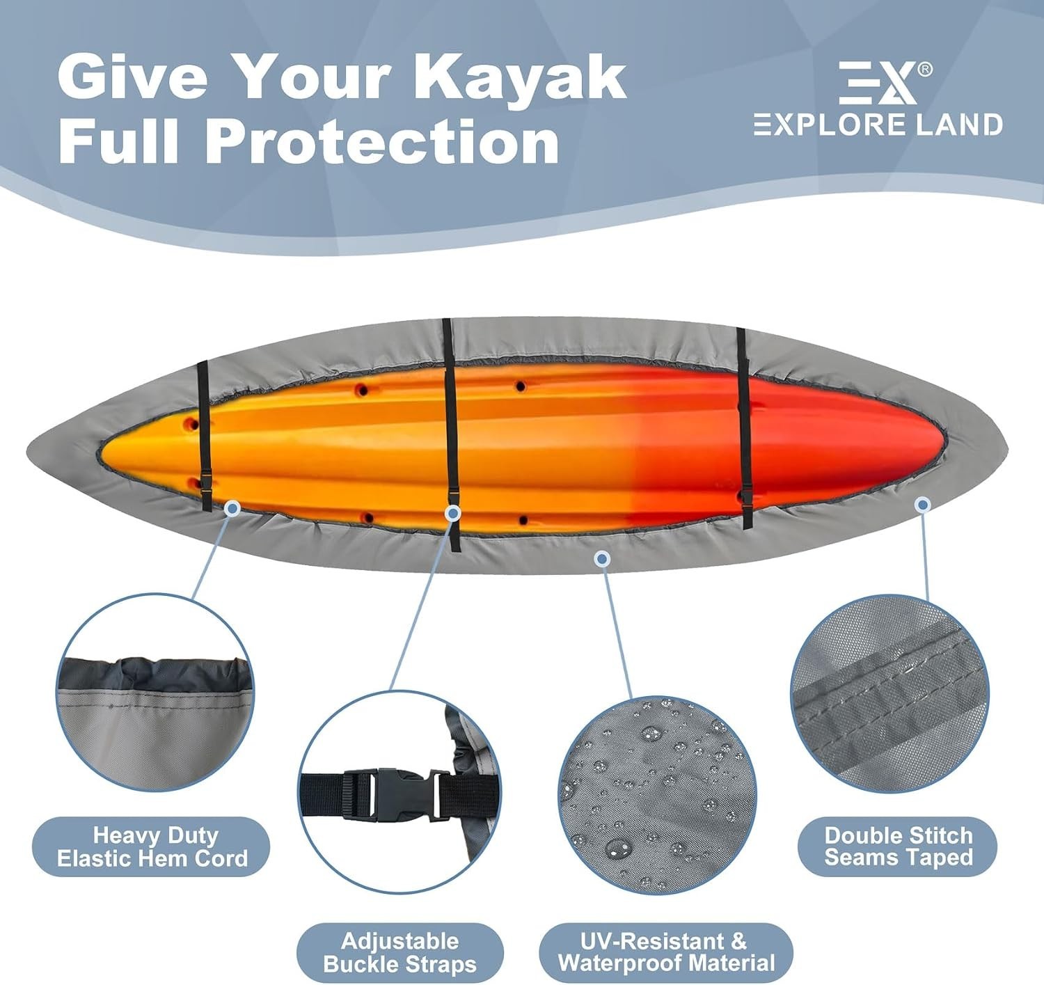 Ultimate Protection Kayak Cover, Waterproof & Heavy Duty – Grey, 10.8-12ft