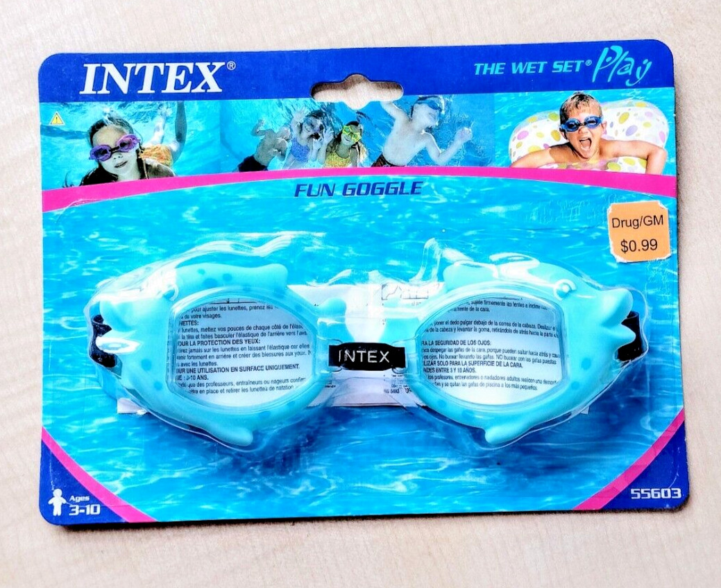 Intex Swim Fun Goggles Polycarbonate Lens Blue Fish Frames Age 3 – 10