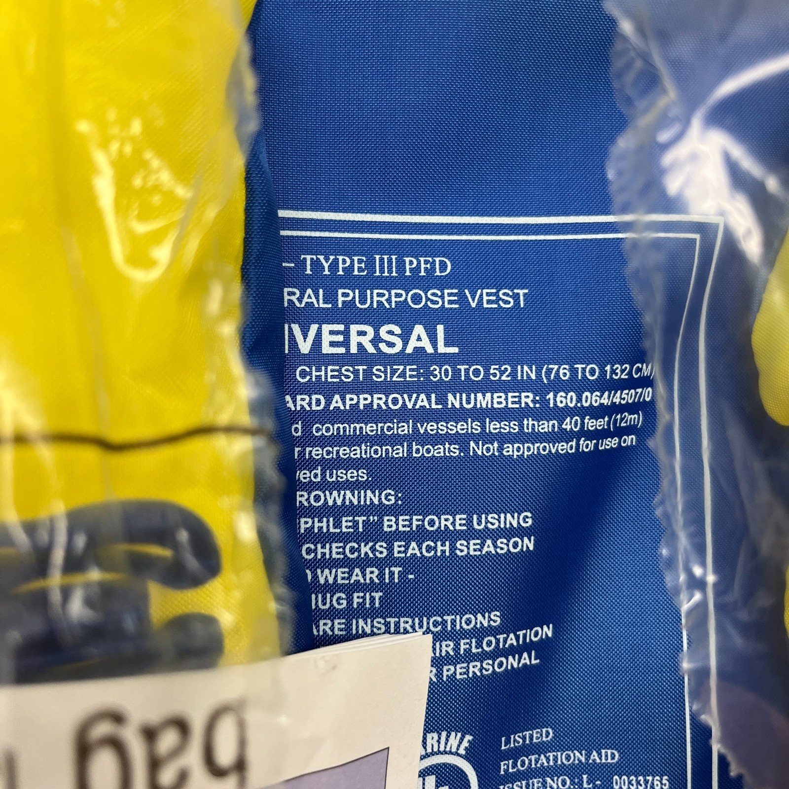 Life Jacket Blue & Yellow ADULT SIZE over 90 lbs
