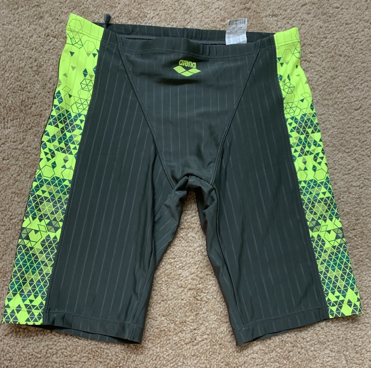 Arena Swim Shorts gray yellow green black tight, Waist 26inch