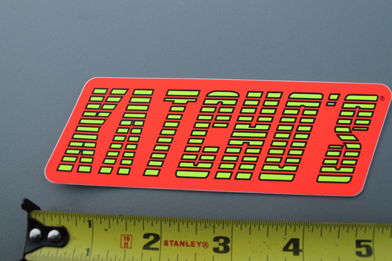 Katcho’s Surfboards Neon Orange Yellow Striped 80’s V56B Vintage Surfing STICKER