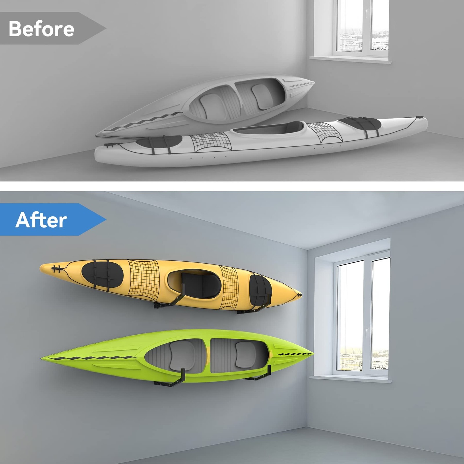 Wall Mount Kayak Storage Rack, Kayak Hooks for Garage Wall Hangers for Kayak,…