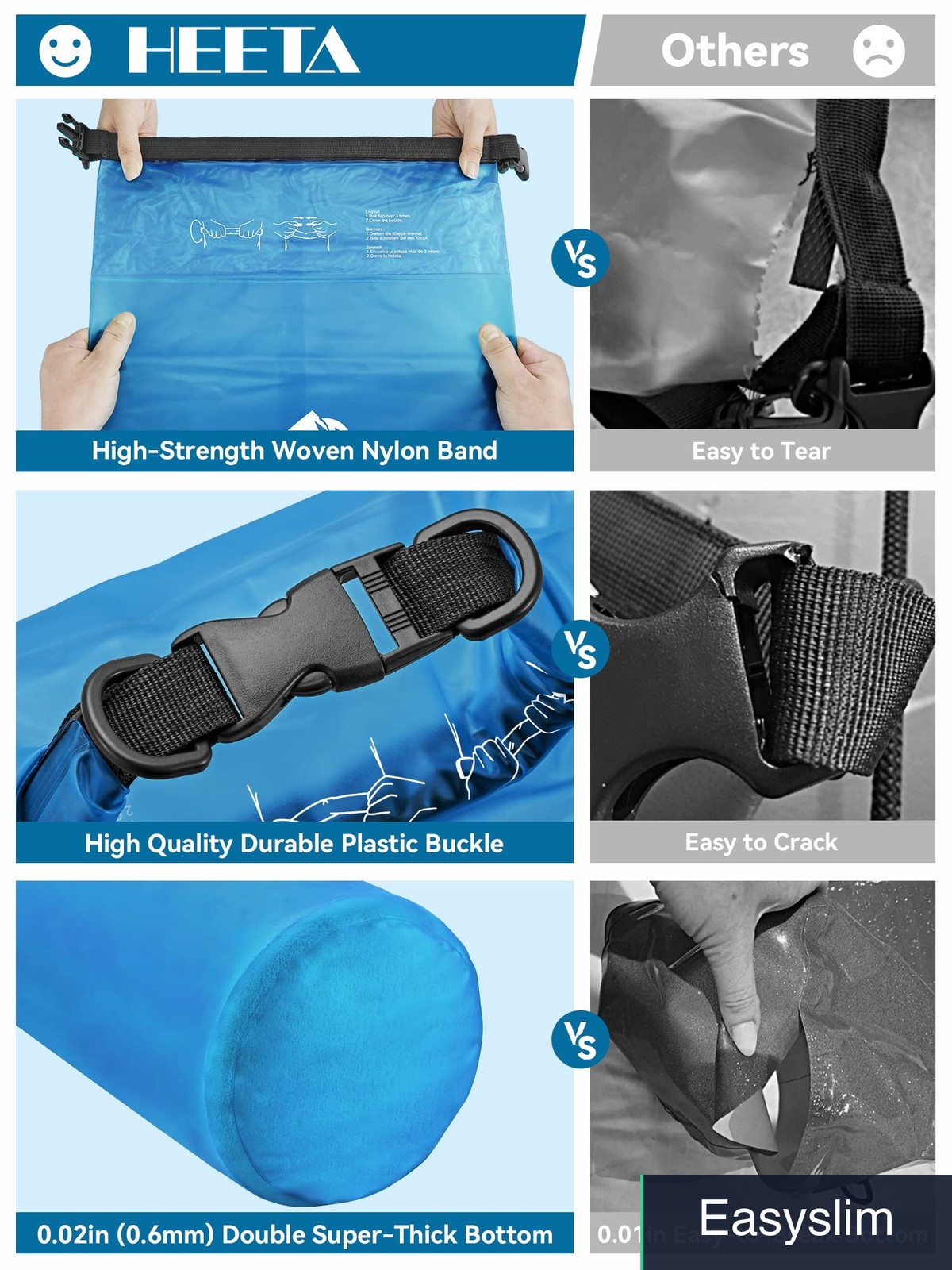 Waterproof Dry Bag 5L Transparent Blue Roll Top Lightweight Travel Camping