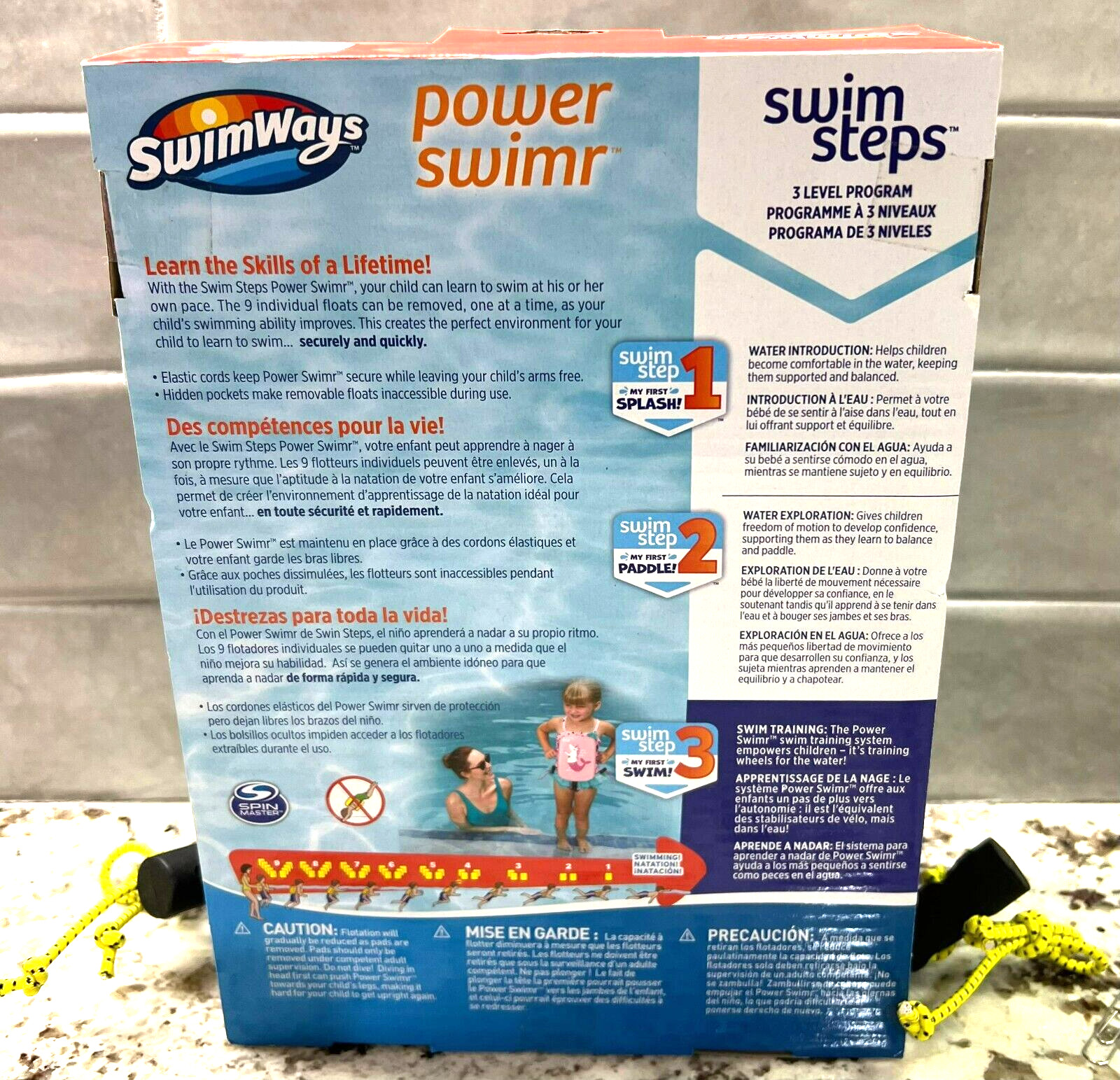 New SwimWays Power Swimr Swim Step 3 Float Vest Blue Size M 3-6 years 35-55 LBS