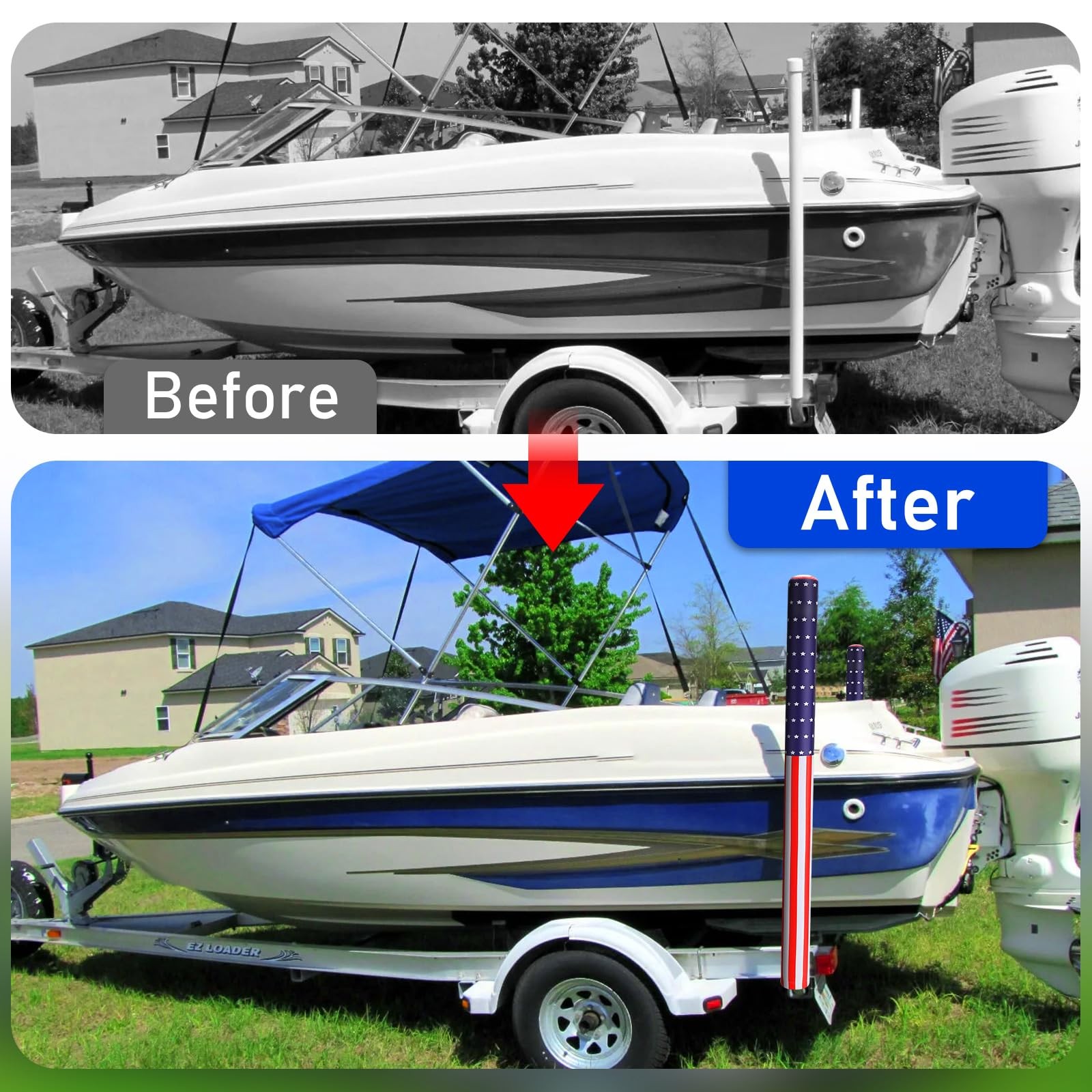 USA Boat Trailer Guide Pole Capped Neoprene Canvas Pad Waterproof Cover 48″ 2PC