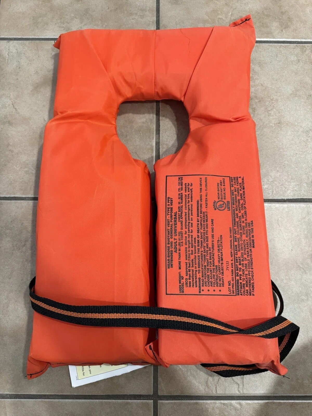 Stearns Life Vest Adult Type II Boating 30-52″ Chest Over 90 LBS Life Jacket