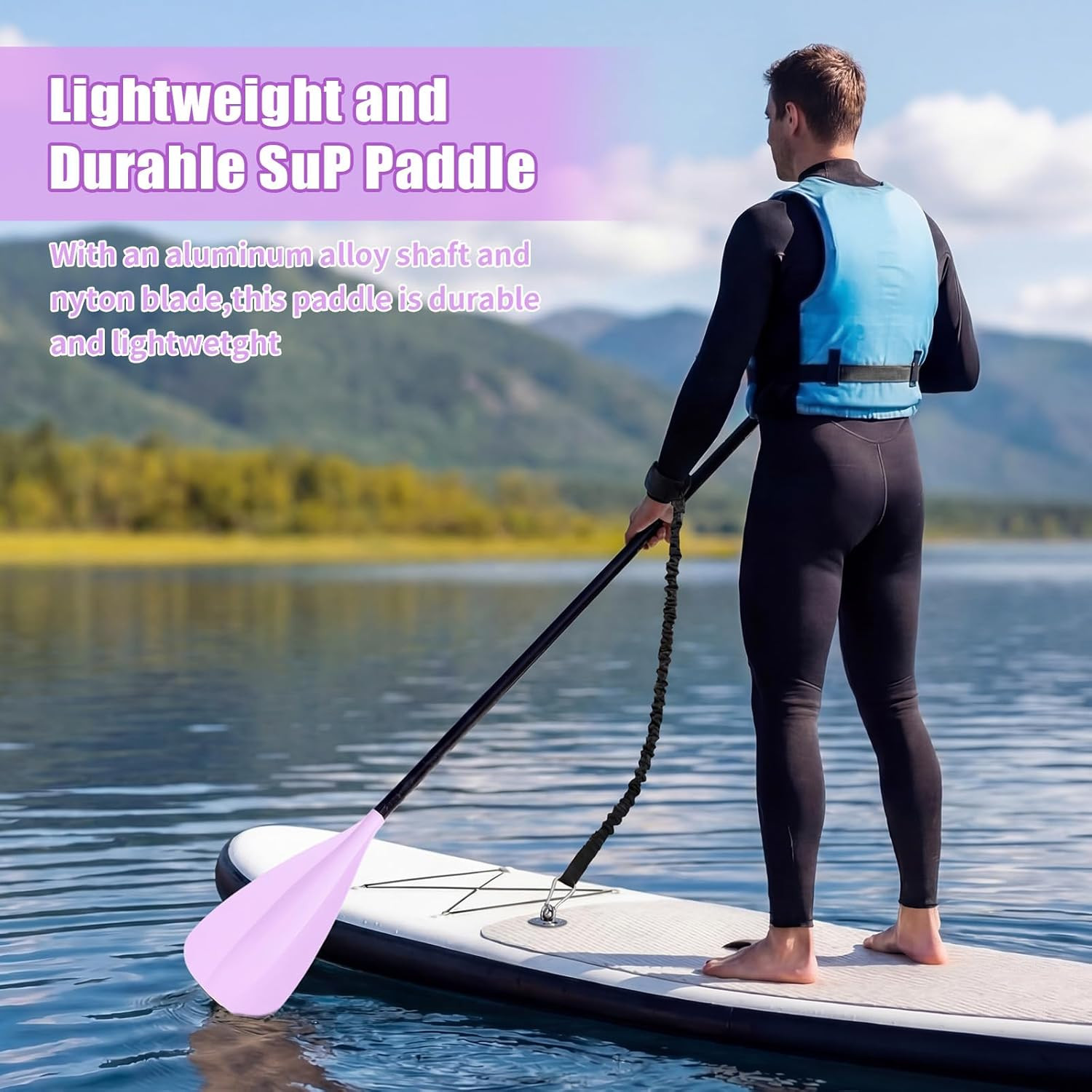 2 Pack Sup Paddle with 2 Leashes, Floating 3 Piece Adjustable Aluminum Paddle Bo