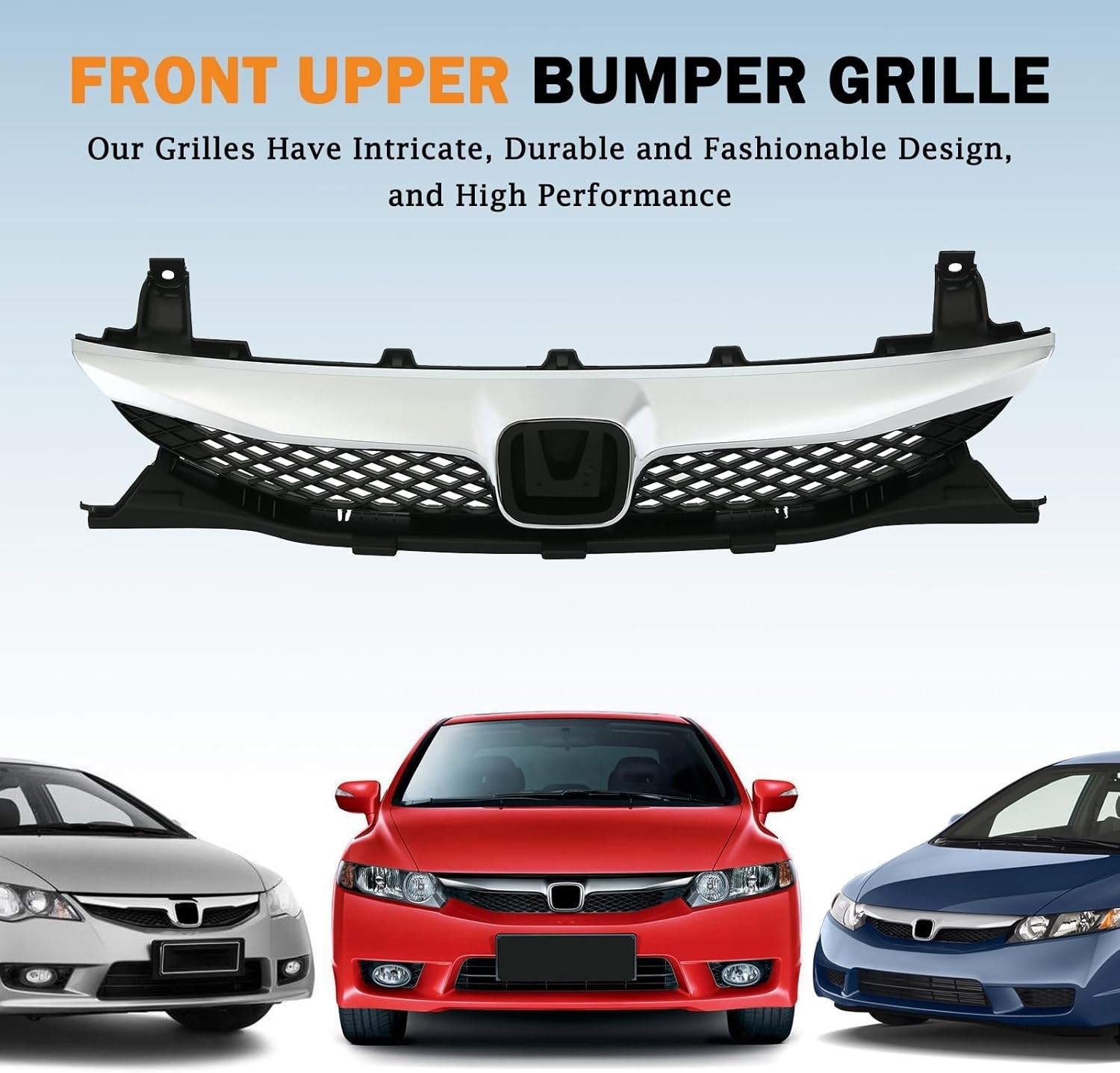 Front Bumper Grille Grill Gloss Compatible With 2009-2011 Honda Civic Sedan Blac