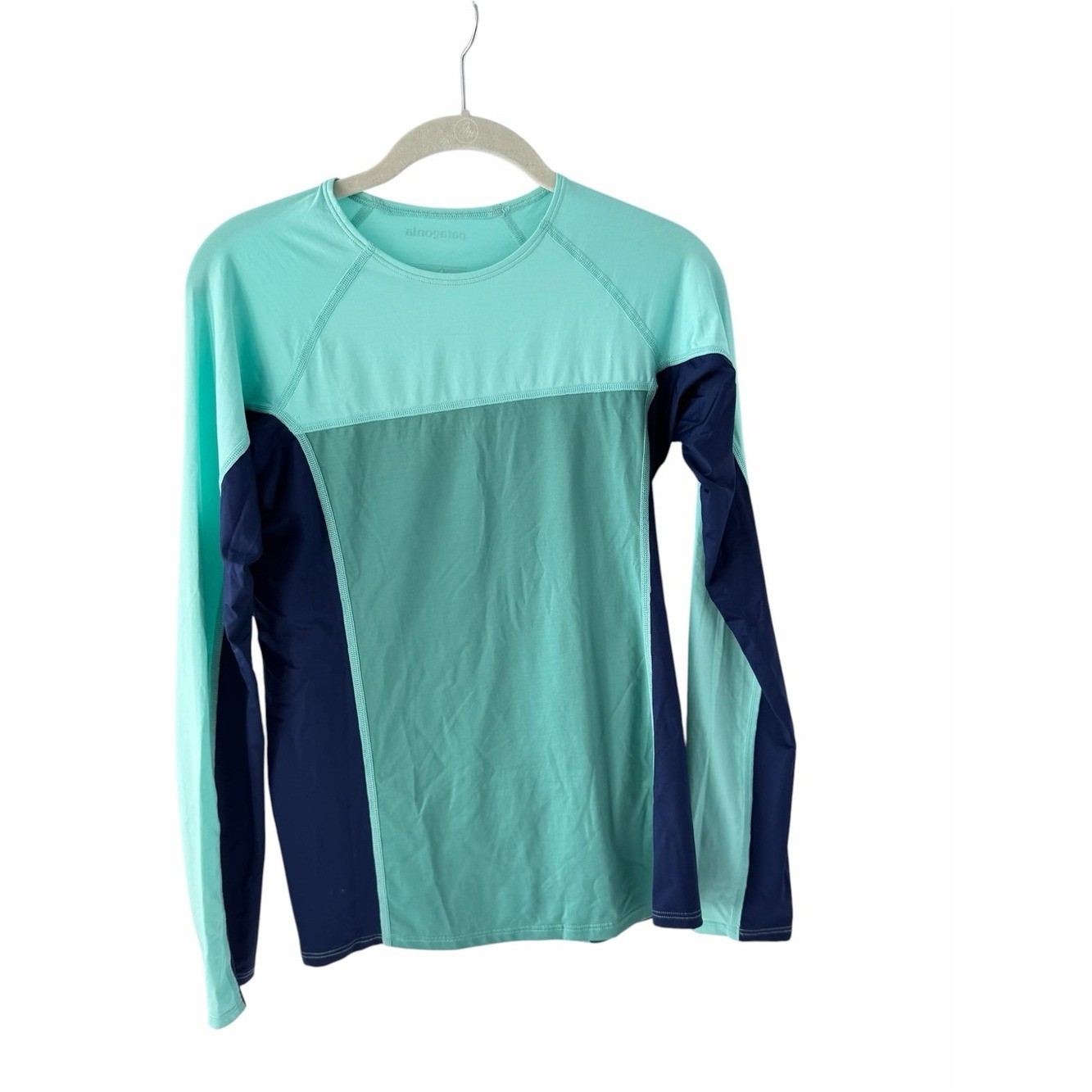 Patagonia Micro Swell Rash Guard Blue Teal Top Women’s Sz M Surfing Active Beach