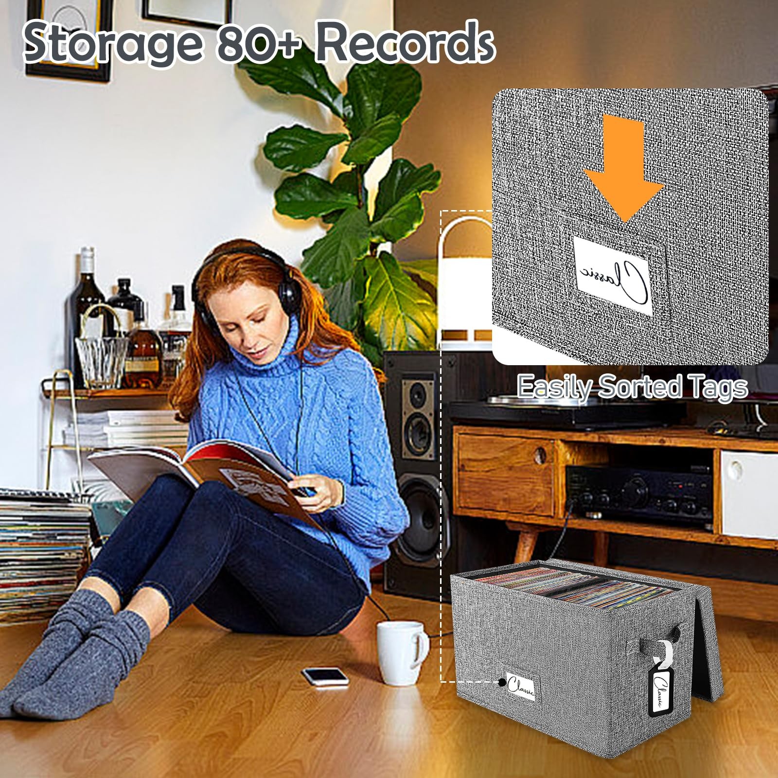 Woodoulogy Vinyl Record Storage Box for 7″/45 RPM LPs, Grey Case 1 Pack,