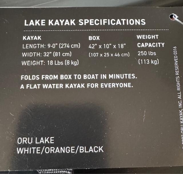Oru Kayak Lake foldable – 9′ long