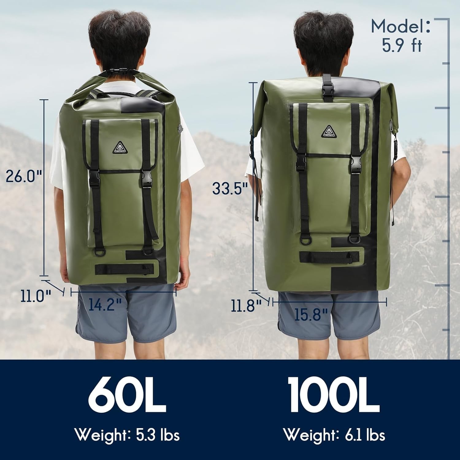 100L Waterproof Dry Backpack for Kayaking & Rafting – Army Green/Black