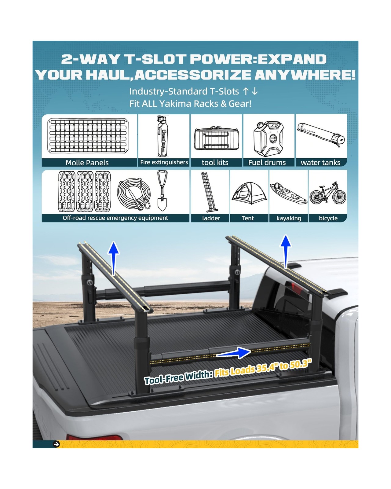 Ladder Rack for Truck with T-Slot Tonneau Covers, 800 LBS Capacity Truck Bed …