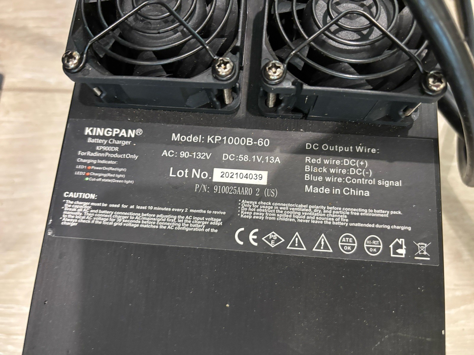 Kingpan KP1000B-60 Replacement Battery Charger 90-132VAC 13A For Radinn KP900DR