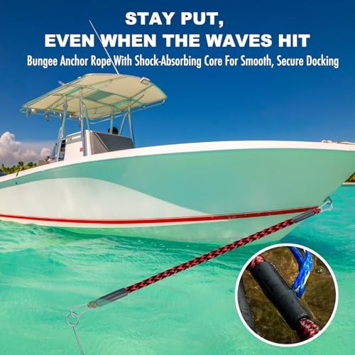 Bungee Dock Line Boat Accessories 1-Pack Mooring Lines with 7 Feet Red+Black