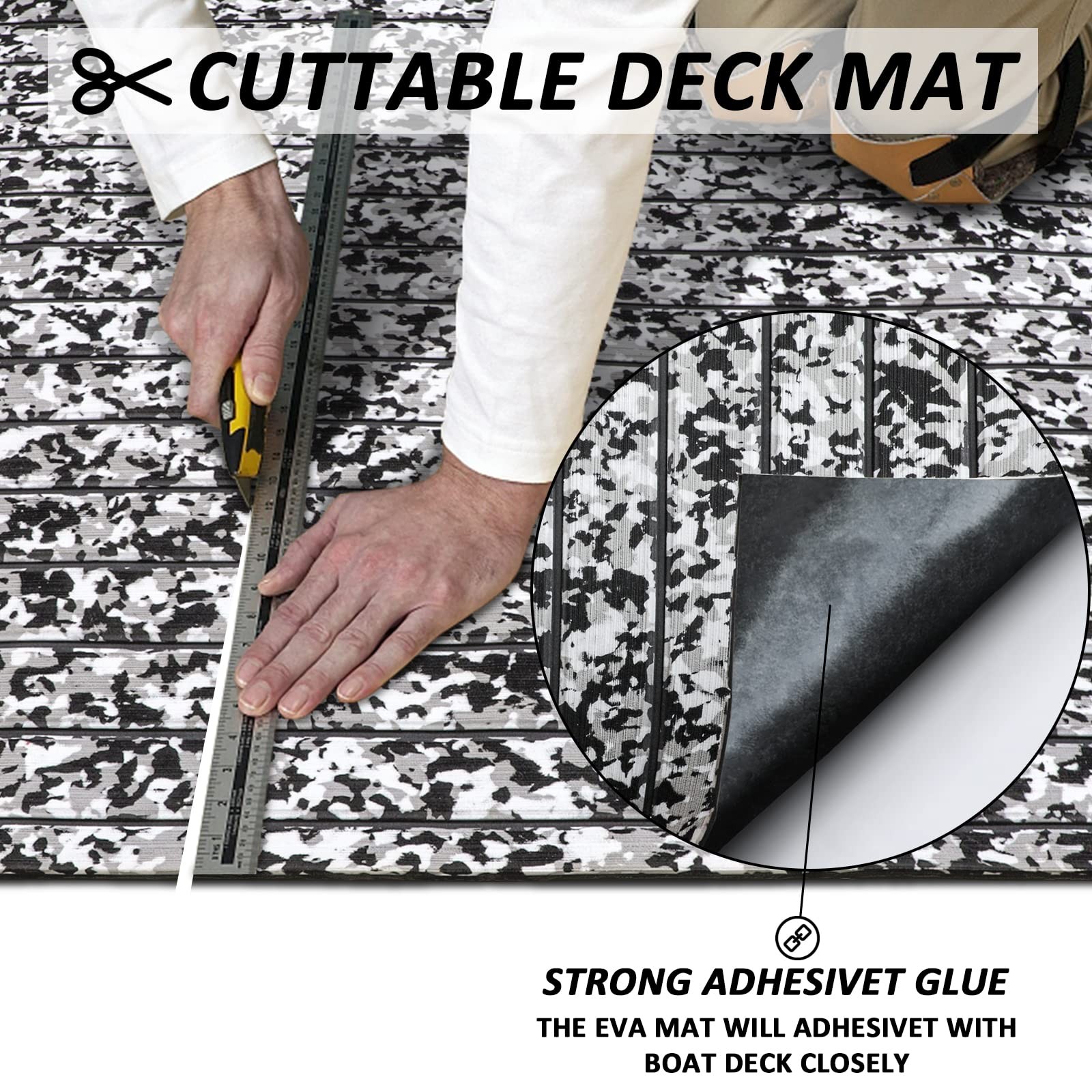 EVA Foam Boat Decking 94.5″ x 21.6″ Self-Adhesive Non-Slip 6mm Camo Marine Deck