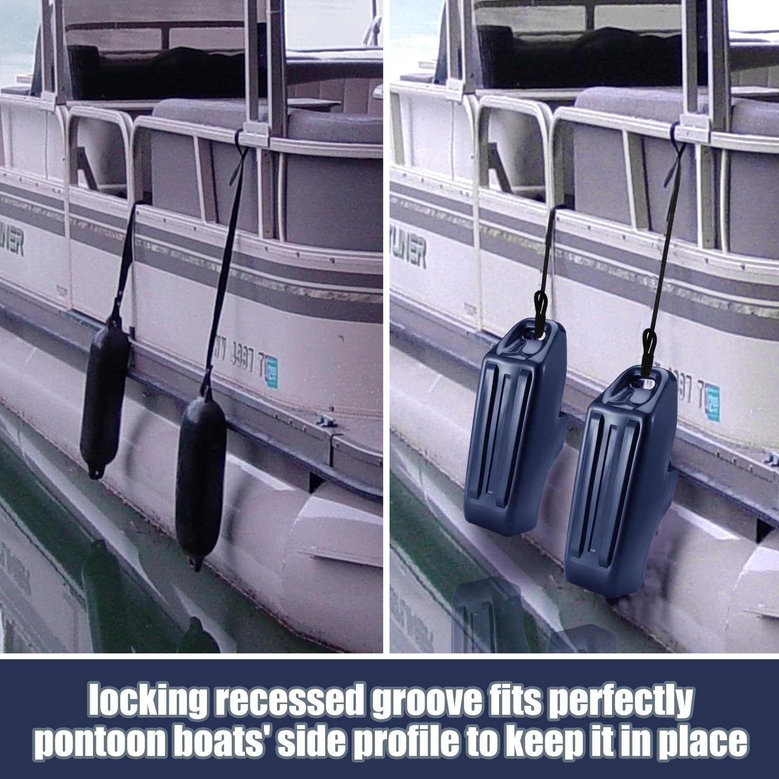 Datanly 2 Pack Pontoon Boat Fenders 23.6″ x 7.9″ x 9″ Inflatable Navy Blue