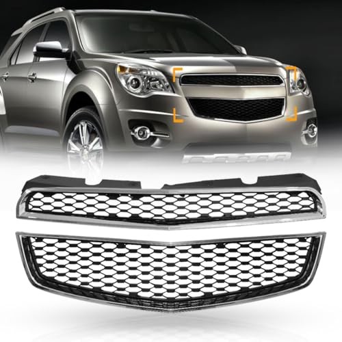 Chrome Upper & Lower Grille Grill Compatible with 2010-2015 Equinox,ABS Black