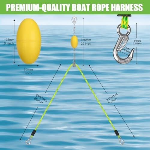 20″ Boat Tow Rope with Quick Connector for Tubing, 1-Pack-95inch Yellow-Green