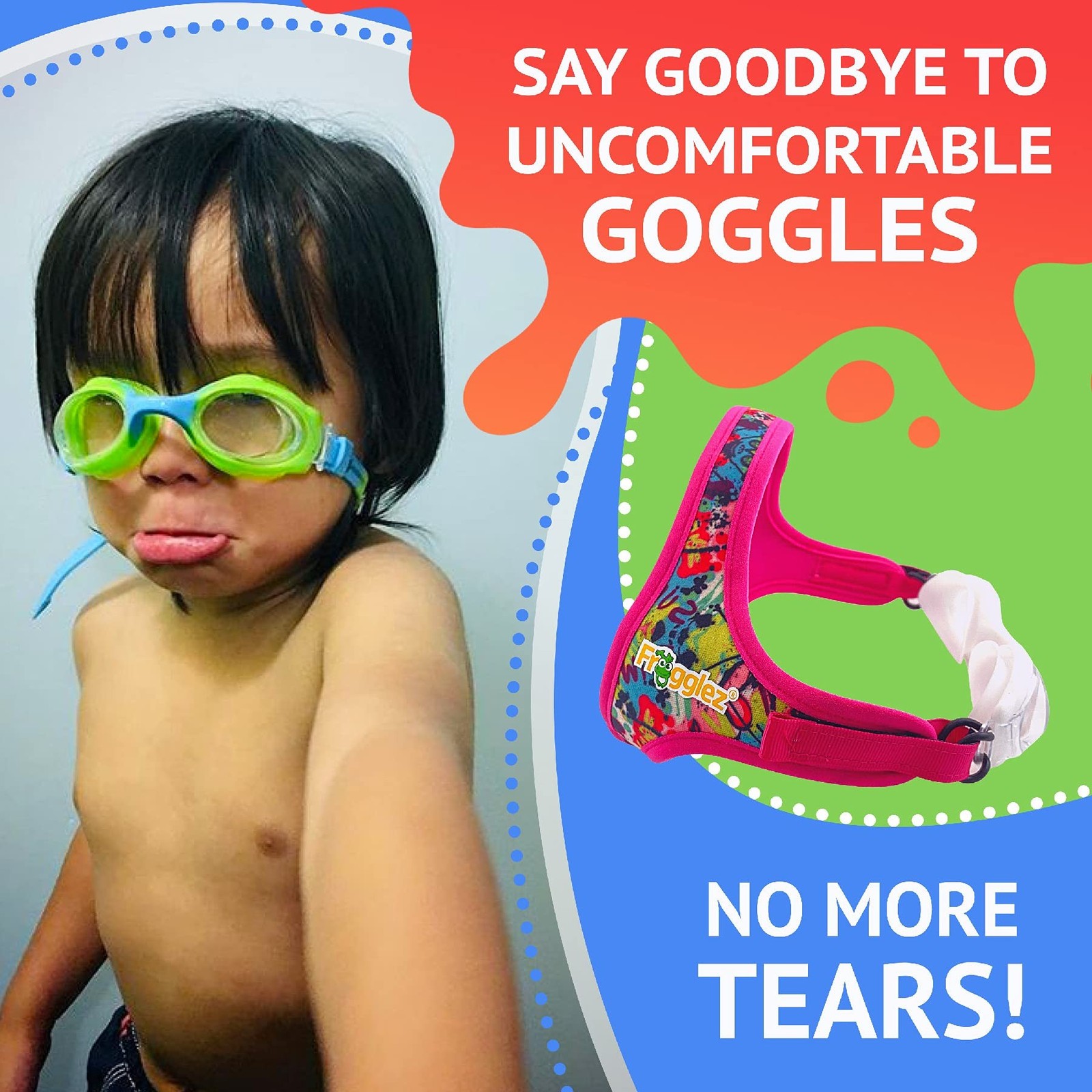 Frogglez Kids Swim Goggles with Pain-Free Strap | Ideal for Ages 3-10 | Leakp…