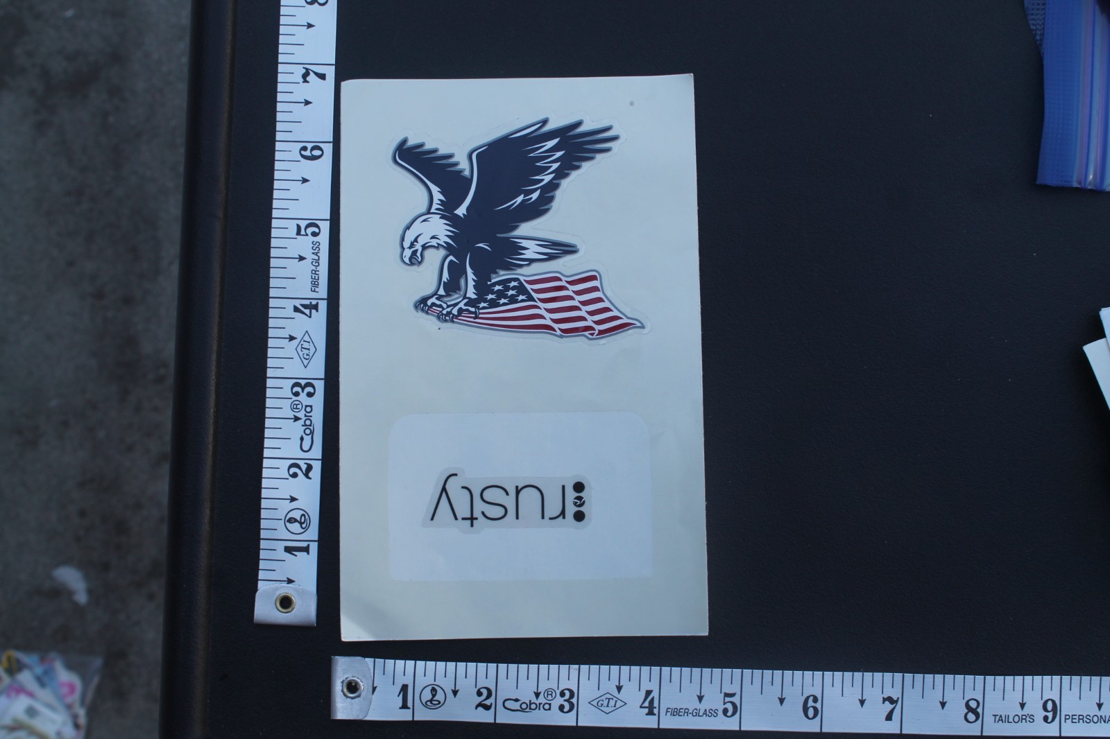Rusty Surf Surfboards Eagle USA Flag OG V8B Vintage Surfing STICKER Sheet of 2