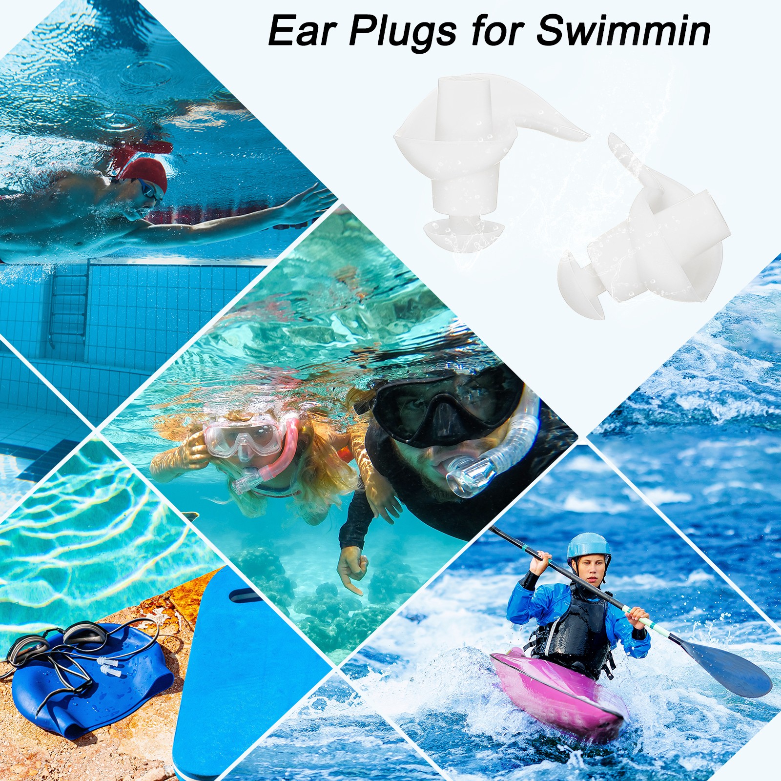 Ear Plugs for Swimming,4 Pairs Waterproof Earplugs Black, Blue, Pink, White
