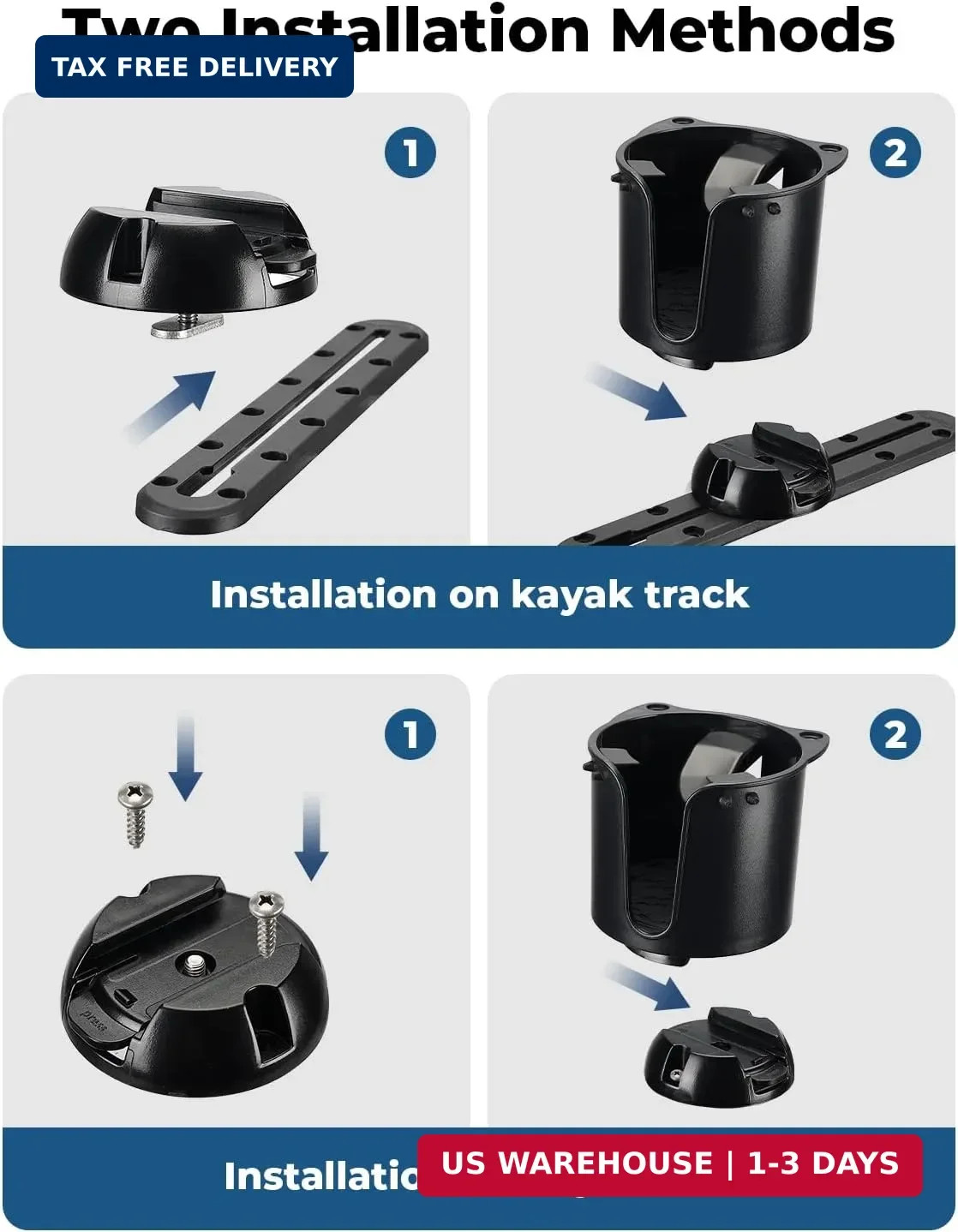KEMIMOTO Kayak Cup Holder With Track Mount Install, Drink Holder With Anti-Slip