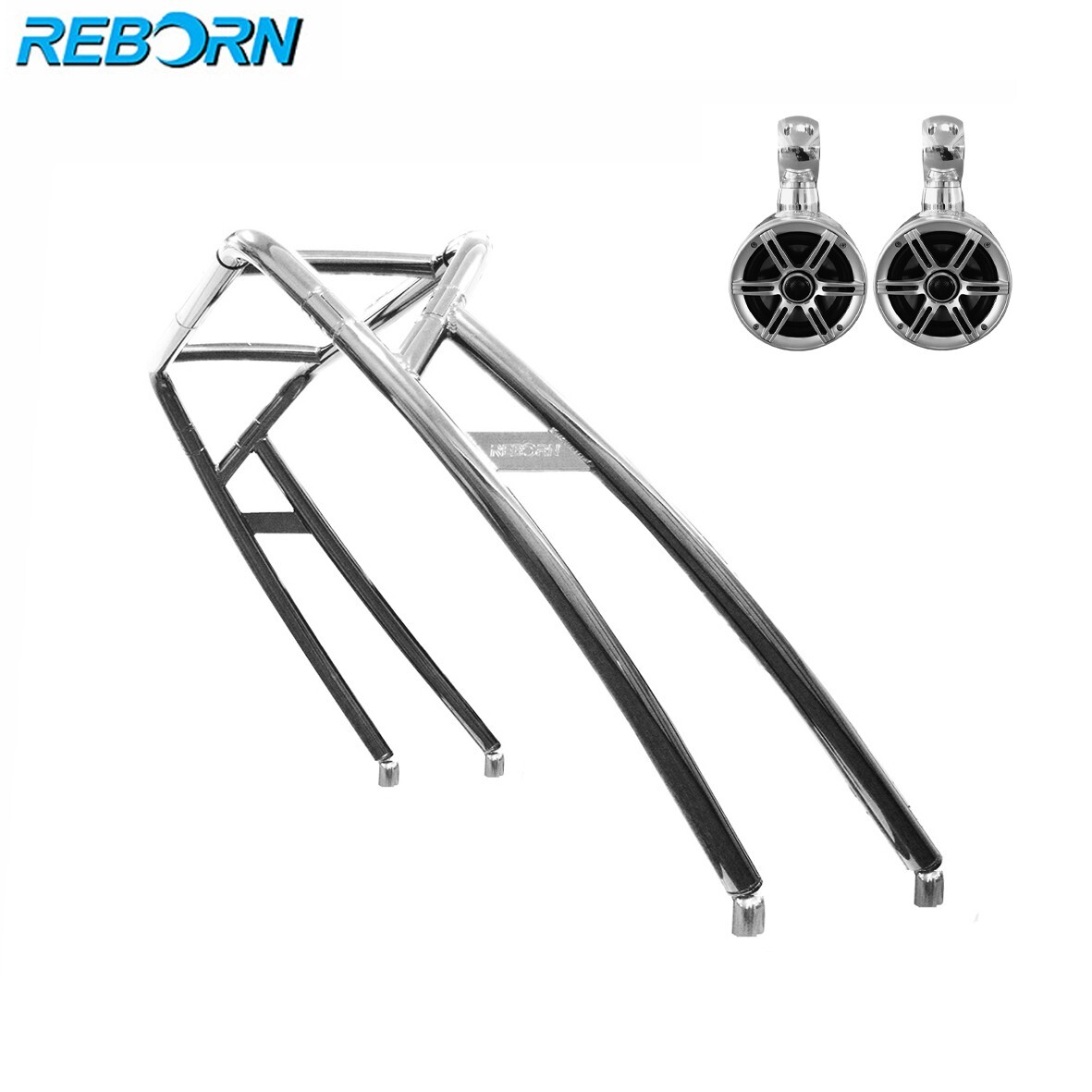 Reborn Polished Launch Forward-facing Wakeboard Tower Plus Marine Kicker Speaker