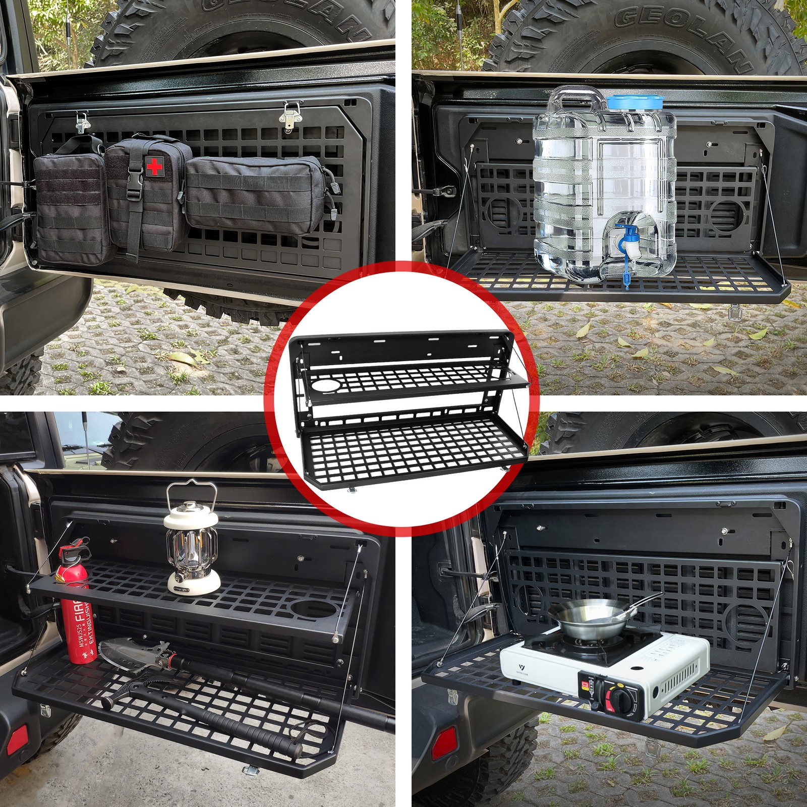 Tailgate Table for Jeep Wrangler JK JL, Folding 2-Tier Cargo Rack Molle Panel