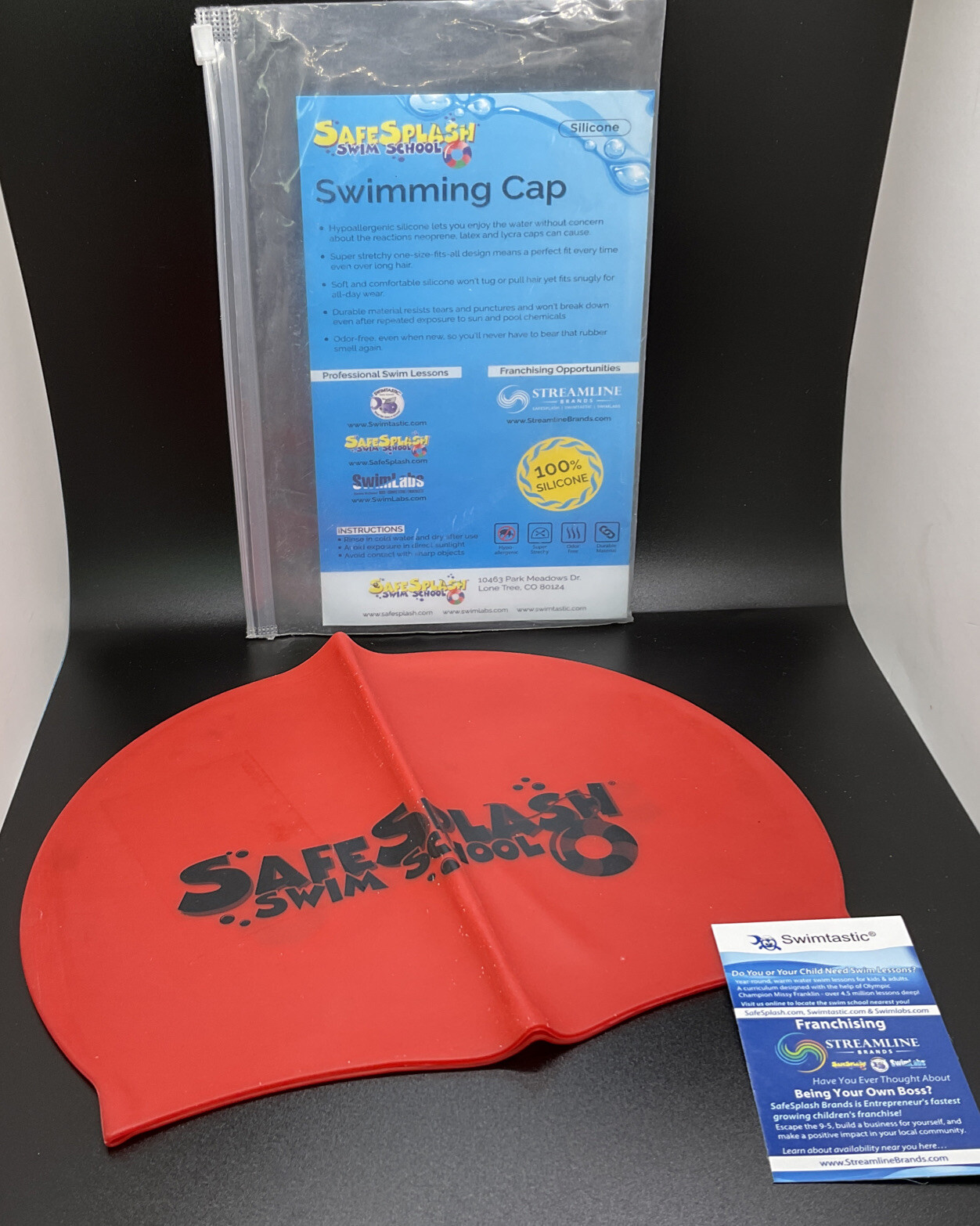 Safe Splash Swimming School 100% Silicone Hypoallergenic Stretchy Swim Cap, Red