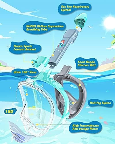 QingSong Kids Snorkel Mask Full Face, Snorkeling Set with Camera Mount, Folda…