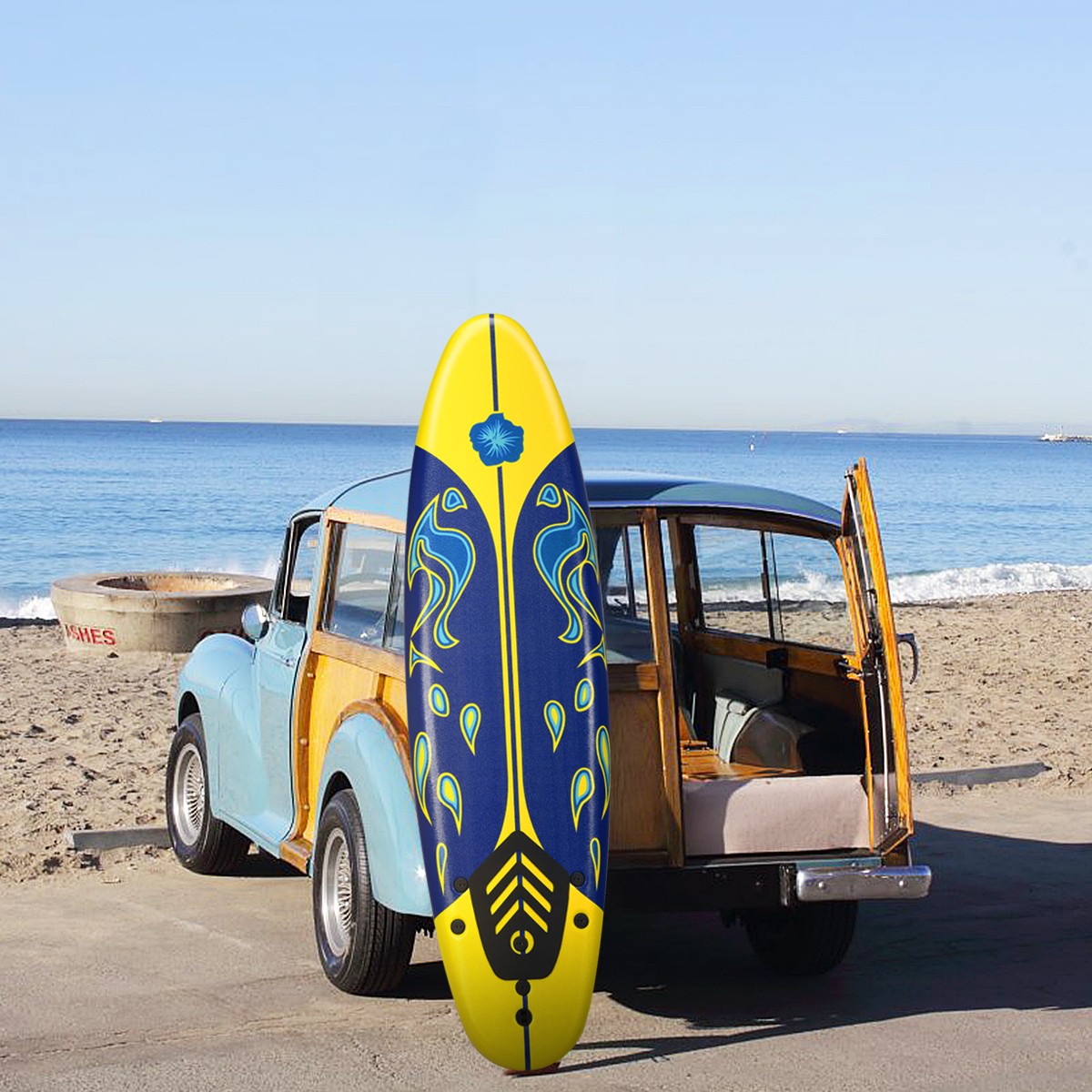 6′ Surfboard Foamie Body Surfing Board W/3 Fins & Leash for Kids Adults Yellow