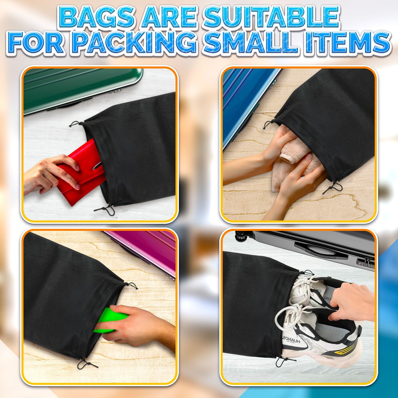 10 Pack Travel Shoe Backpack Set – Non-Mesh Solid 11.8″x15.75″ Waterproof Dra…