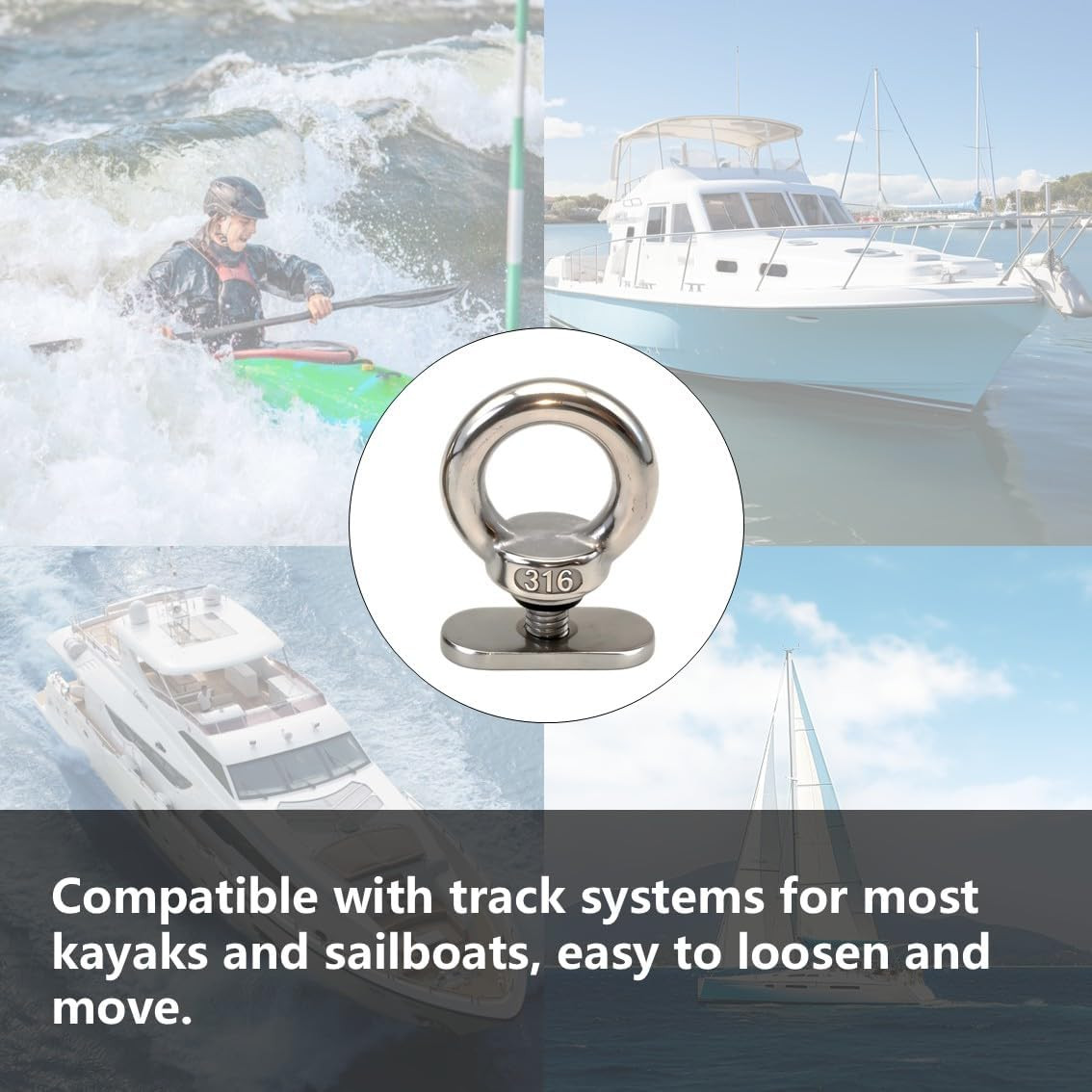 Kayak Track Mount Accessories 6 Pack, Stainless Steel Tie down Eyelet Rail Syste