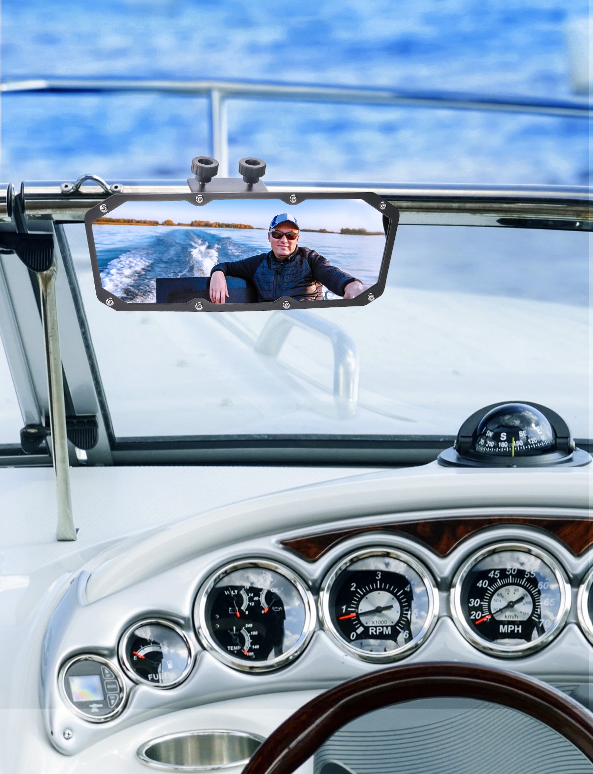 KEMIMOTO 3.5″x10″ Rear View Boat Mirror Marine Mirror for Ski Boat Pontoon Boat