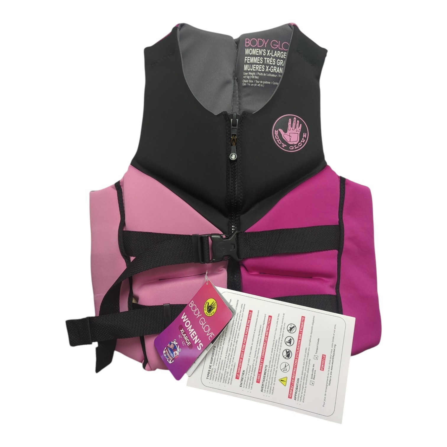 Body Glove Women’s USCG Approved Segmented PFD Life Jacket, Pink/Black, XL
