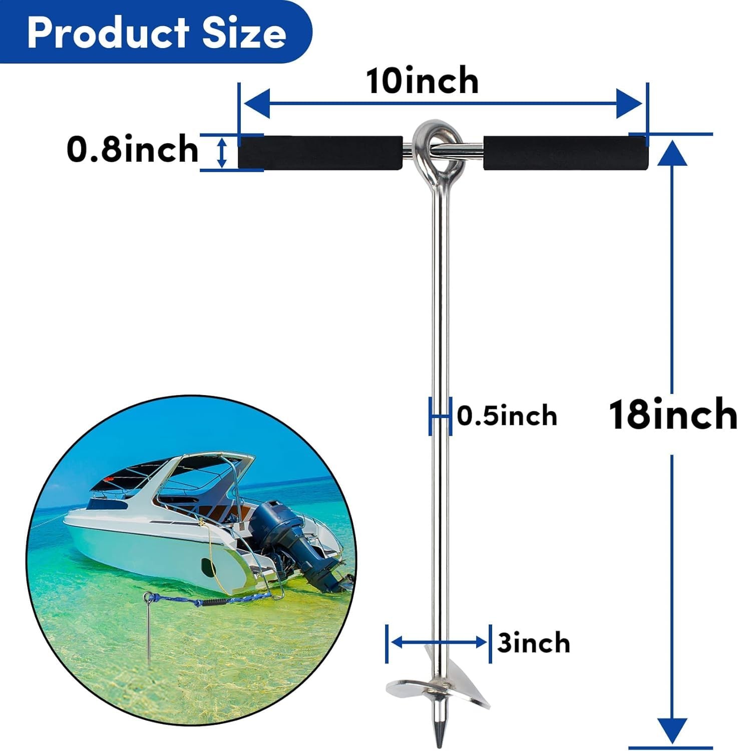 Sand Anchor for Boat 18 inch,2 Pack Chromium-Plated Steel Beach Anchor with R…