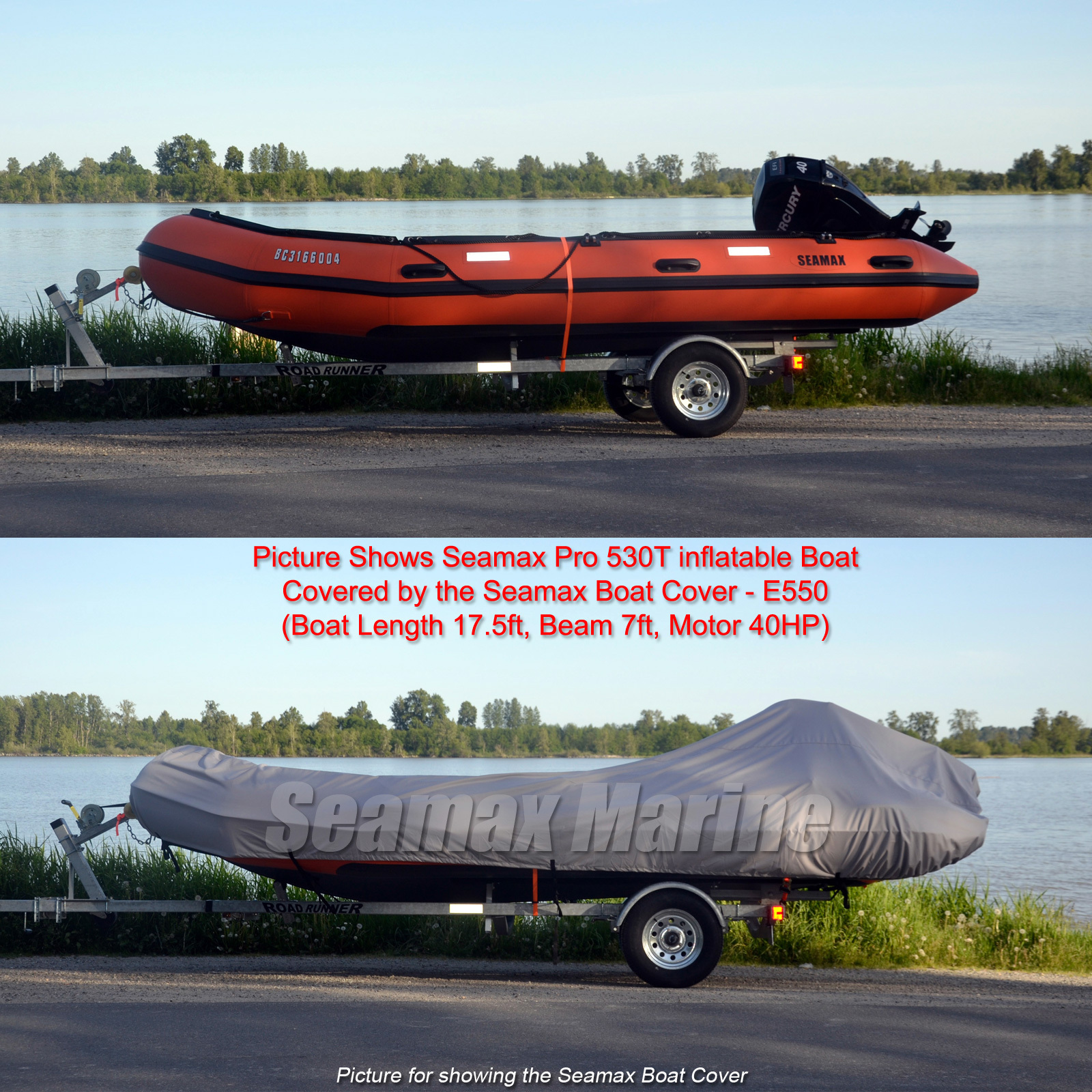Seamax Inflatable Boat Cover, D Series for Beam 5.8-6.4ft, Length 12.2-16.5ft
